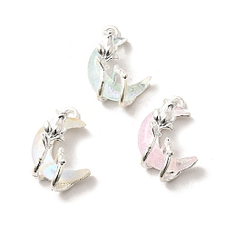 (52) Непрозрачная лаванда Подвески из сплава , луна с цветком, cmолой, стойки покрытие, без свинца, без кадмии и без никеля, разноцветные, 21x14x8 мм, отверстие : 1.6 мм