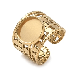 Golden 304 Stainless Steel Cuff Ring Components, Round Bezel Pad Ring Setting, Ion Plating(IP), Long-Lasting Plated, Golden, 17mm,18mm, Tray Size: 12mm