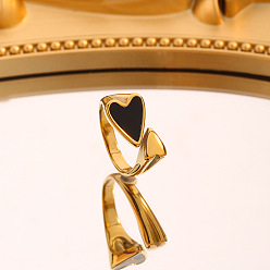 Черный 201 Нержавеющая сталь с акриловыми кольцами манжеты, сердце, золотые, чёрные, внутренний диаметр: регулируемый