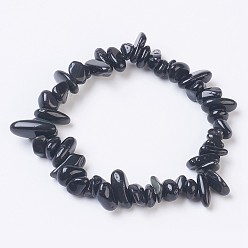 Obsidian Natural Indian Agate Stretch Bracelets, Nuggets, 2-1/8 inch(5.5cm)