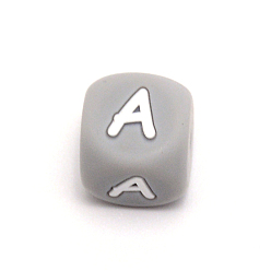 Letter A Silicone Alphabet Beads for Bracelet or Necklace Making, Letter Style, Gray Cube, Letter.A, 12x12x12mm, Hole: 3mm