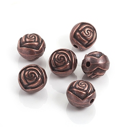 Red Copper CCB Plastic Beads, Round with Flower, Red Copper, 15x15x14mm, Hole: 2.5mm