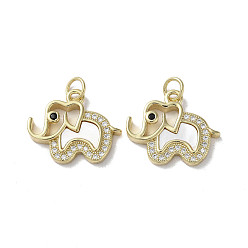 Real 18K Gold Plated Brass Micro Pave Cubic Zirconia Pendants, Cadmium Free & Lead Free, with Shell, Elephant, Real 18K Gold Plated, 15.5x18.5x3mm, Hole: 3mm