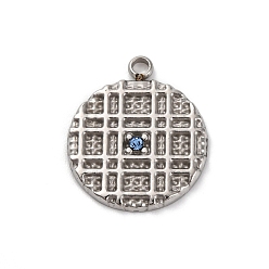 Нержавеющая Сталь Цвет 304 подвески из нержавеющей стали, со стразами, плоский круглый шарм, цвет нержавеющей стали, 19x16x2 мм, отверстие : 1.8 мм