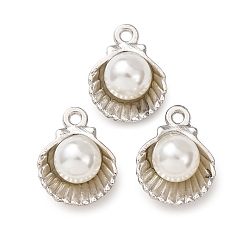 Платина Подвески из искусственного жемчуга и сплава АБС, шарм в форме ракушки, платина, 15x11.5x8 мм, отверстие : 1.5 мм