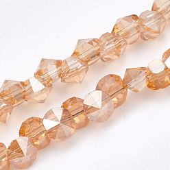 Коралловый Гальванические стеклянные бусины, гальваническое покрытие, граненые, алмаз, коралл, 4 мм, отверстие : 0.5 мм, около 99 шт / нитка, 11.81 дюйм