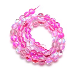 Mixed Color Synthetic Moonstone Beads Strands, Dyed, Holographic Beads, Half AB Color Plated, Round, Mixed Color, 8mm, Hole: 1mm, about 49pcs/strand, 15 inch