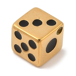 Золотой Ионное покрытие (ip) 304 брелоки из нержавеющей стали, с эмалью, очарование игральных костей, золотые, 12x12x12 мм, отверстие : 2 мм