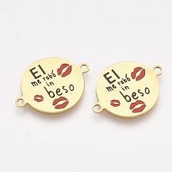 Золотой 304 соединители цитат из нержавеющей стали, с эмалью, плоские круглые со словом, золотые, 21.5x16x1 мм, отверстие : 1.4 мм