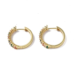 Colorido Aretes de aro con circonitas cúbicas, joyas de latón dorado para mujer, colorido, 25x25x4.5 mm, pin: 1 mm