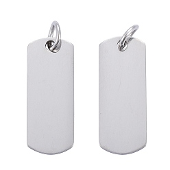Нержавеющая Сталь Цвет Антикоррозийные 304 подвески из нержавеющей стали, с целью перехода в кольце, зеркальная полировка, прямоугольный шарм, штамповка пустой метки, цвет нержавеющей стали, 20x8x1 мм, отверстие : 3.5 мм