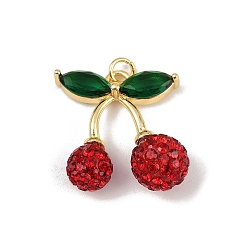 Красный Латунные микро проложить кубического циркония подвески, вишня, с глиной и стеклом, без свинца и без кадмия, долговечный, стойки покрытие, красные, 23.5x23x10.5 мм