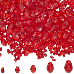 Красный Граненые круглые стеклянные бусины, слеза, красные, 5~15x3~10 мм, отверстие : 0.5~1.6 мм