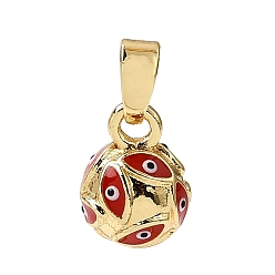 Golden Brass with Red Enamel Charms, Round with Evil Eye Charms, Rack Plating, Long-Lasting Plated, Cadmium Free & Lead Free, Golden, 10.5x7.5x7.5mm, Hole: 5x2mm