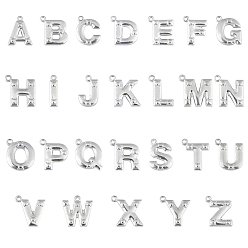 Letter A~Z 304 Edelstahl Alphabet Charme Edelstahl, Buchstabe a ~ z, 13.5~16x11~15.2x2.8~3.8 mm, Bohrung: 1.2 mm, 26 Buchstaben, 1 PC / Brief, 26 Stück / Karton