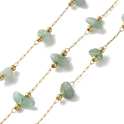 Зеленый Авантюрин 304 цепи из нержавеющей стали ссылка, пайки, с естественной зеленый авантюрин, с катушкой, ионное покрытие (ip), реальный 18 k позолоченный, 3~5.5x3~11.5x1~3.5 мм, около 32.81 футов (10 м) / рулон
