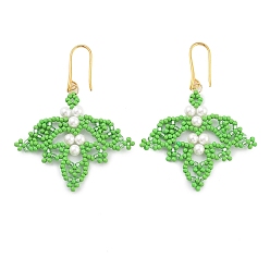 Зеленый лайм Стеклянные шарики из серебра, серьги из жемчужных бусин в форме листьев, золотые, зеленый лайм, 60x46 мм