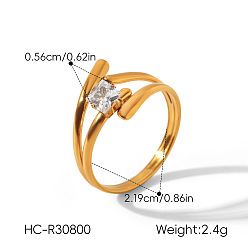 Golden 304 Stainless Steel Pave Clear Cubic Zirconia Cuff Open Rings for Women, Golden, Inner Diameter: 21.9mm