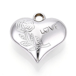 Серебро Акриловые подвески, сердце с цветочными подвесками, серебряные, 27.5x27.5~28x10 мм, отверстие : 3.5 мм