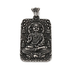 Античное Серебро 316 хирургические подвески из нержавеющей стали, прямоугольник с амулетом Татхагата Будда, античное серебро, 54x33x5 мм, отверстие : 4.5x7 мм