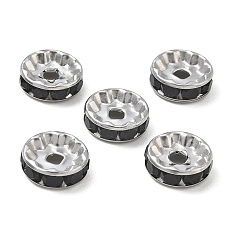 Jet 304 Edelstahl Rhinestone-Spacer Perlen, flache Runde/Scheiben, Edelstahl Farbe, Jet, 10x3 mm, Bohrung: 2 mm