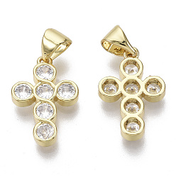 Настоящее золото 16K Латунные микро проложить кубического циркония подвески, с латунной привязкой на поруки, без никеля , крестик, прозрачные, реальный 16 k позолоченный, 17x11x2.5 мм, отверстие : 4x3 мм