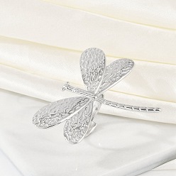 Нержавеющая Сталь Цвет Антикоррозийные 304 открытые манжетные кольца из нержавеющей стали в форме стрекозы, Кольца для женщин, цвет нержавеющей стали, стрекоза: 37x45 мм, внутренний диаметр: регулируемый