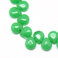 Spring Green Natural White Jade Pendant Beads Strands, Top Drilled Beads, Dyed, Teardrop, Spring Green, 12x9~10x5~6mm, Hole: 1mm, about 33pcs/strand, 9.84 inch