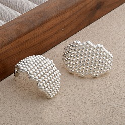 Посеребрённый Полые выпуклые латунные серьги-гвоздики, 925 серебро покрытием, 29x23 мм