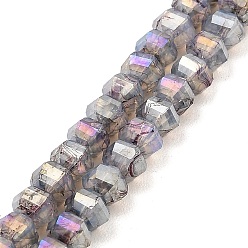 Gray Imitation Jade Glass Beads Strands, Faceted, AB Color Plated, Rondelle, Gray, 5x4.5mm, Hole: 1.2mm, about 70pcs/strand, 12.80''(32.5cm)