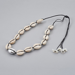 Platine Colliers de perles ajustables en forme de cauris, avec cordon en nylon, platine, 11.8 pouces ~ 28.3 pouces (30~72 cm)