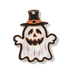 Ghost Непрозрачные акриловые подвески, темы хэллоуина, призрак, 35x28x2.5 мм, отверстие : 1.8 мм