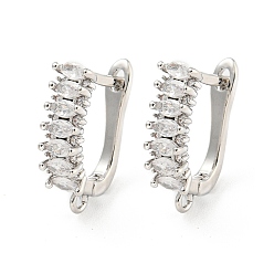 Платина Покрытие стойки латунь микропаве фианит серьги обручи, без кадмия и без свинца, долговечный, платина, 18x5 мм, отверстие : 1.2 мм, штифты : 11x1 мм