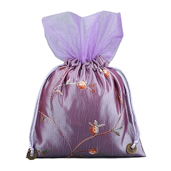 Средний Фиолетовый Шелковые мешочки для цветов с вышивкой, сумка для шнурка, прямоугольные, средне фиолетовый, 25x16 см