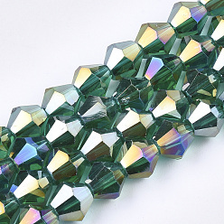 Light Sea Green Electroplate Glass Beads Strands, AB Color Plated, Faceted, Bicone, Light Sea Green, 6x5.5~6mm, Hole: 1mm, about 47~48pcs/strand, 10.83 inch(27.5cm)