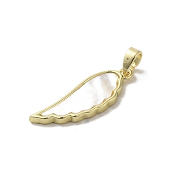 Wing Brass Pave Shell Pendants, Geometric Charms, Real 18K Gold Plated, Wing, 25.5x8.5x2mm, Hole: 3x5mm
