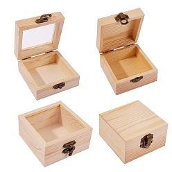 BurlyWood 2 Pcs 2 Styles Pinewood Box, Flip Cover Box, with Iron Clasp, Rectangle, BurlyWood, 1pc/style
