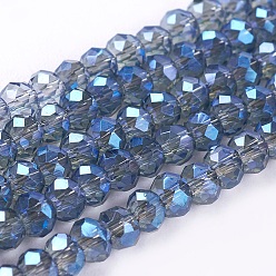 Blue Electroplate Glass Beads Strands, Faceted Rondelle, Blue, 3.5x2.5~3mm, Hole: 1mm, about 100pcs/strand, 10 inch