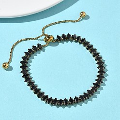 Настоящее золото 18K 304 Браслеты-слайдеры из нержавеющей стали с инкрустацией стразами в виде конского глаза для женщин, с 201 из нержавеющей стали бусы, ионное покрытие (ip), реальный 18 k позолоченный, 11.42 дюйм (29 см)