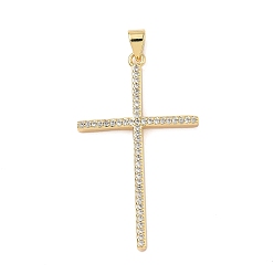Настоящее золото 18K Латунные микро проложить кубического циркония подвески, крестик, без кадмия и без свинца, долговечный, стойки покрытие, реальный 18 k позолоченный, 40.5x24x3 мм, отверстие : 4x3.5 мм