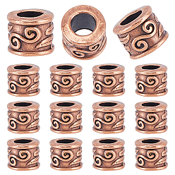 Красная Медь 80шт. бусины из европейского сплава в тибетском стиле, бусины с большим отверстием, без свинца и без кадмия, колонка, Красная медь, 8.5x7 мм, отверстие : 5 мм
