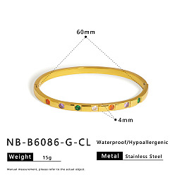 Золотой 304 браслеты из нержавеющей стали с паве из кубического циркония, шарнирные браслеты для женщин, плоско-круглые, золотые, внутренний диаметр: 2-3/8 дюйм (6 см)