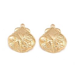 Doré  Pendentifs en acier inoxydable, forme de coquillage avec breloques en forme de fleur, or, 304mm, Trou: 22x20x5mm