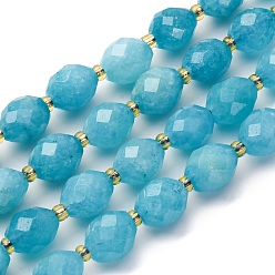 Небесно-голубой Бусины из натурального белого нефрита, окрашенные, граненые, в форме риса, с бисером, голубой, 9.5x7.5~8 мм, отверстие : 1 мм, около 34 шт / нитка, 15.08'' (38.3 см)