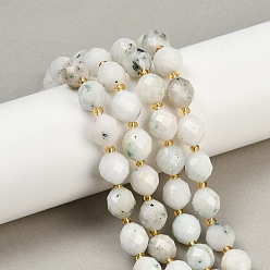 Белый Опал Натуральный белый опал африканские бусы пряди, граненые, овальные, с бисером, 9x10 мм, отверстие : 1.2 мм, около 32 шт / нитка, 15.75'' (40 см)