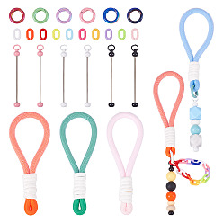 (52) Непрозрачная лаванда Сделай сам наборы для ключей, включая плетеный нейлоновый ремешок, брелок из железного стержня с бусинами, акриловые связей кольца, кольцо пружины сплава, разноцветные, 150x40x16 мм, 3 шт