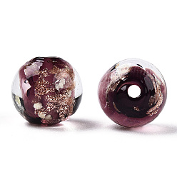 Кокосово-Коричневый Светящиеся бусины лэмпворк из золота и песка ручной работы, светится в темноте, круглые, кокосового коричневый, 9.5~10x8.5~9.5 мм, отверстие : 1.4~1.6 мм