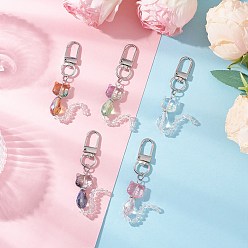 (52) Непрозрачная лаванда 5шт. кошачьи стеклянные подвески украшения, с поворотными застежками сплава, разноцветные, 74.5 мм