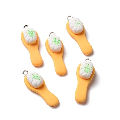 Gold Opaque Resin Pendants, with Platinum Tone Iron Loops, Brush Charm, Gold, 32x11.5x8mm, Hole: 2mm