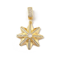 Настоящее золото 18K Латунные микро проложить кубического циркония подвески, без кадмия и без свинца, солнечные чары, реальный 18 k позолоченный, 40x24x5 мм, отверстие : 8x5 мм